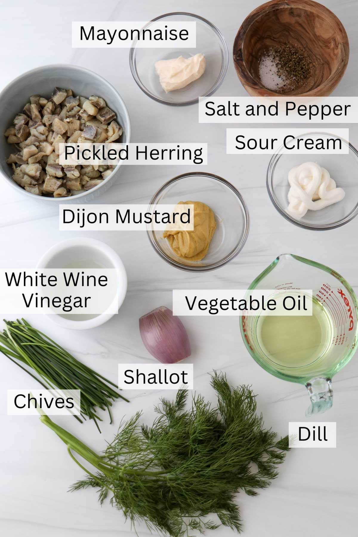 Labeled ingredients for Swedish Mustard Herring.