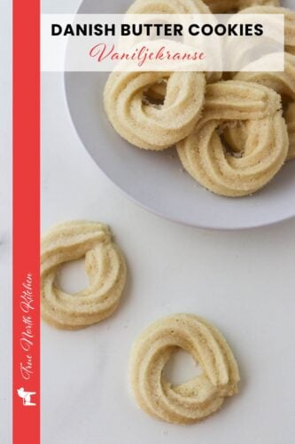 Pinterest pin for Danish Butter Cookies (Valiljekranse).