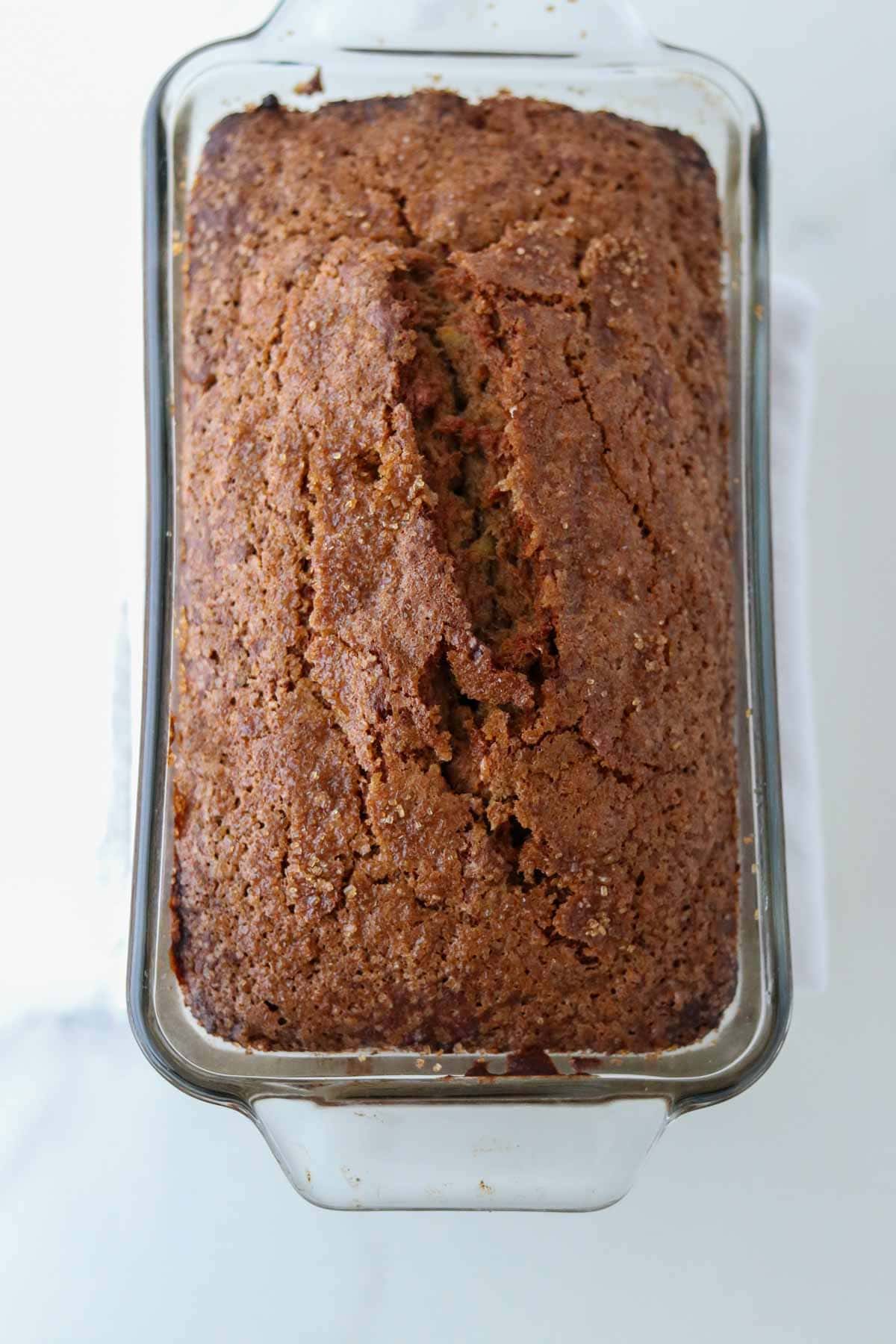 Baked loaf of Cardamom Banana Bread.