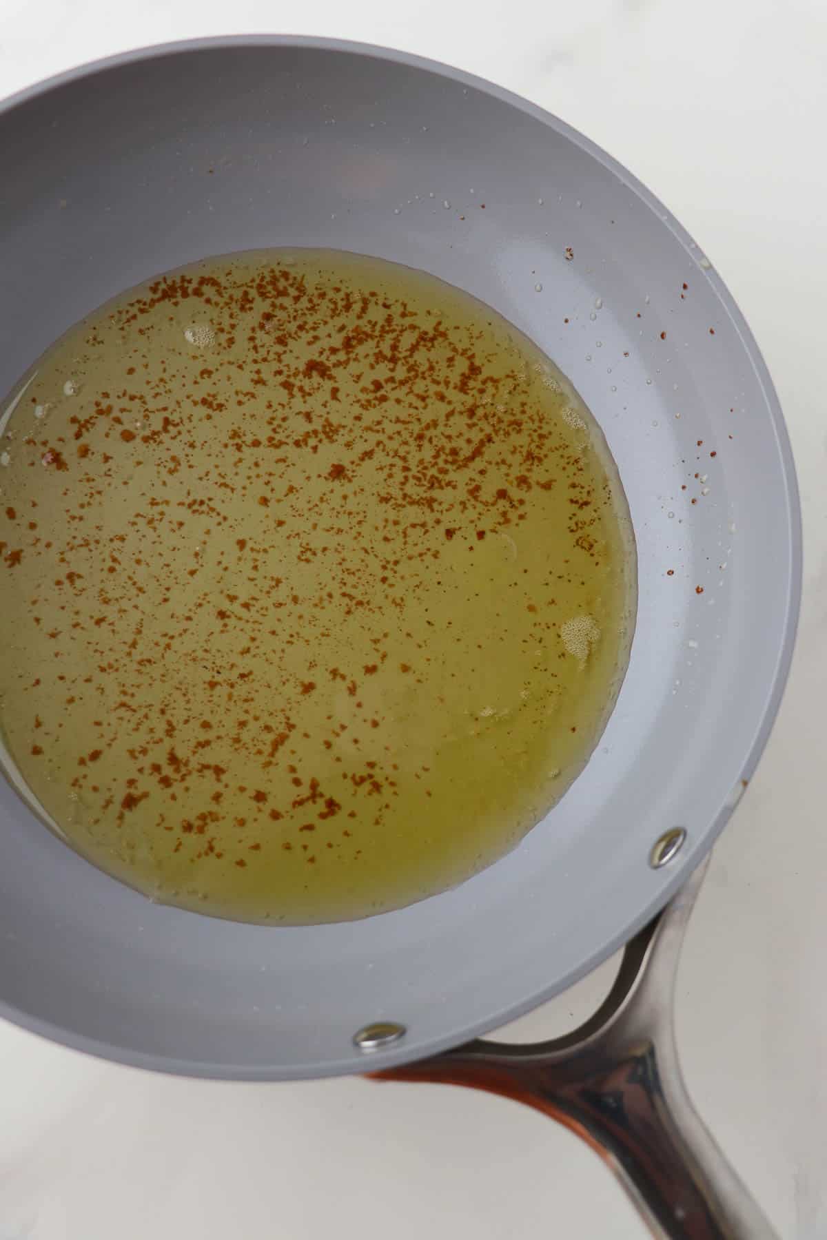 Brown butter is a gray skillet.