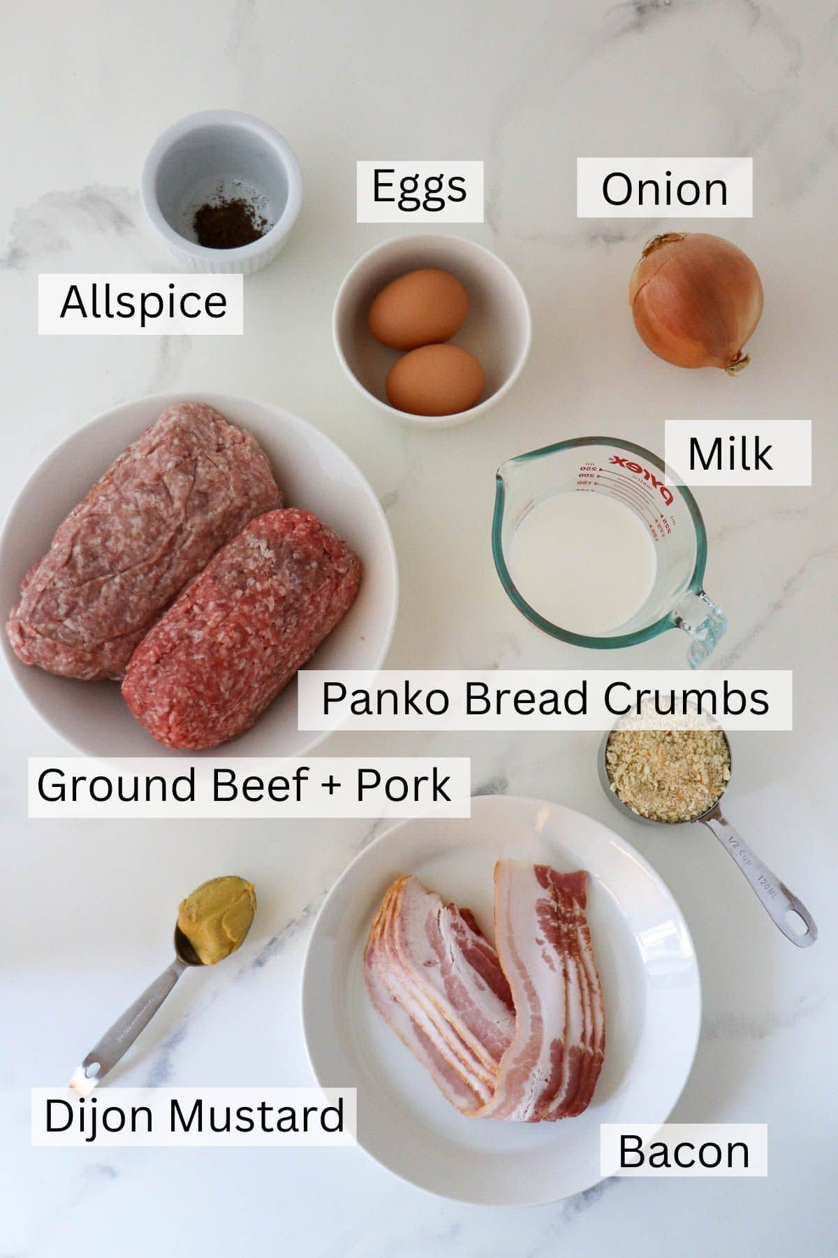 Labeled ingredients for Danish Meatloaf (Forloren Hare).