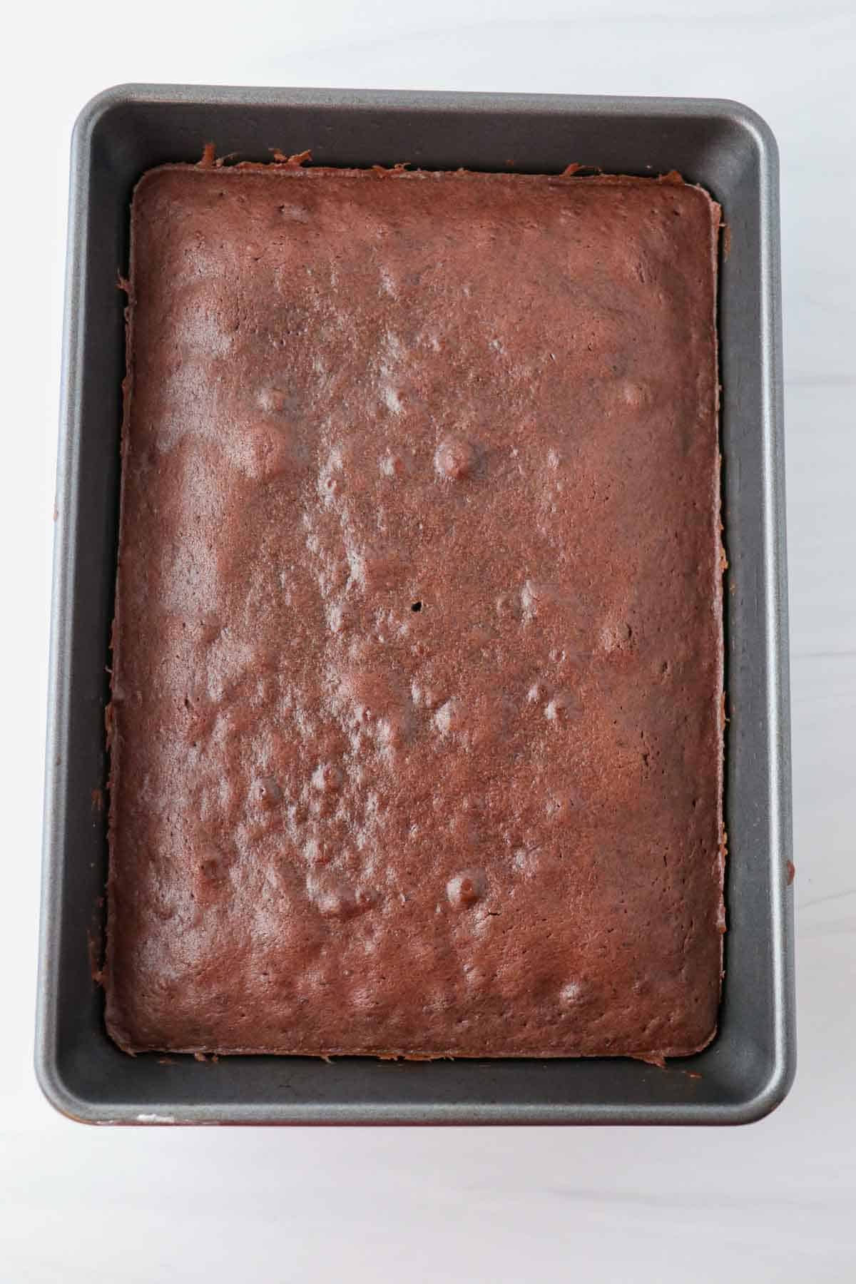 Swedish Love Cake (Kärleksmums) in a rectangular cake pan.