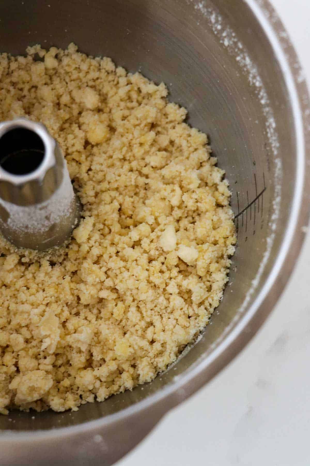 Lingonberry Almond Tart dough in an Ankarsrum bowl.