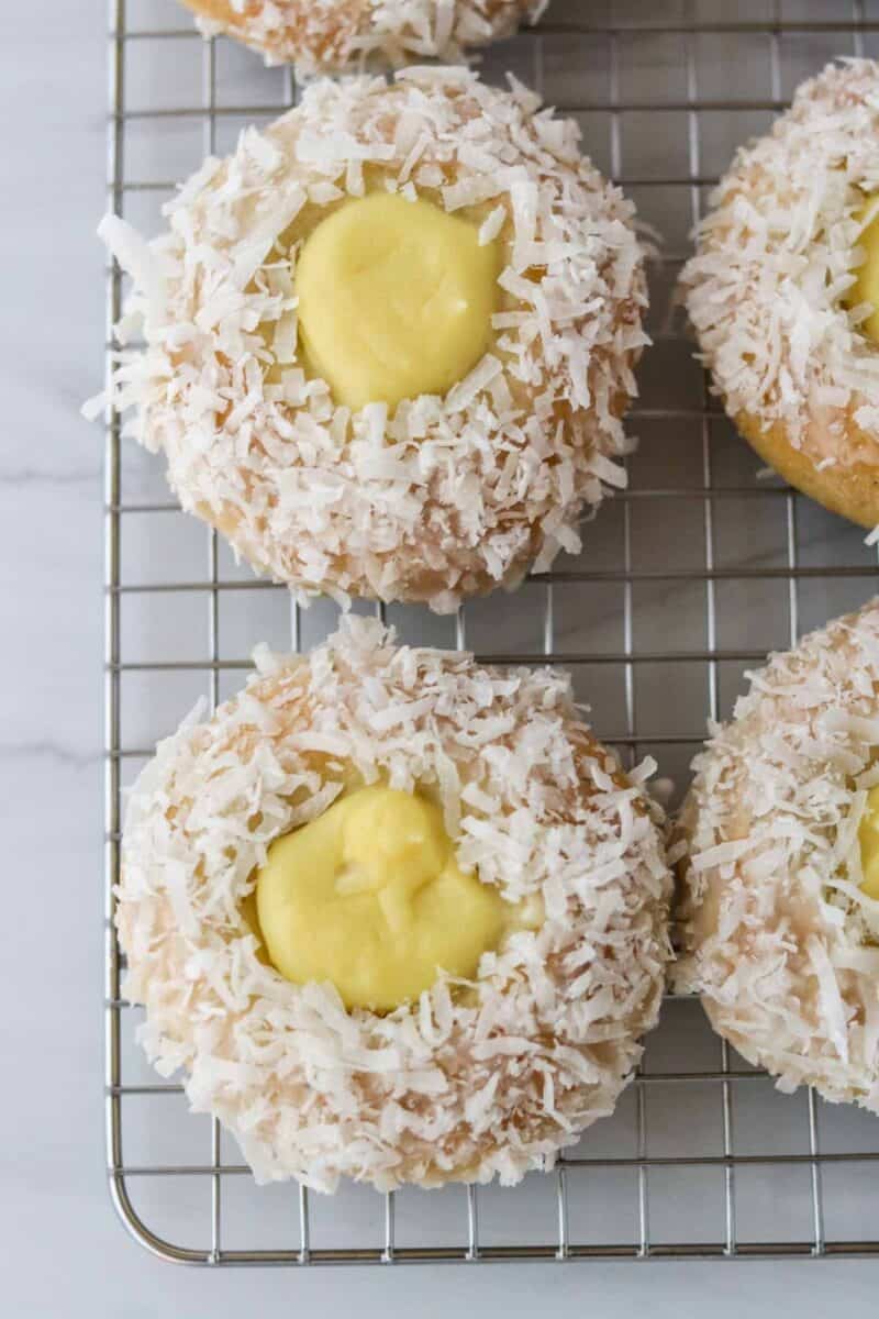 Norwegian Skoleboller on a cooling rack.