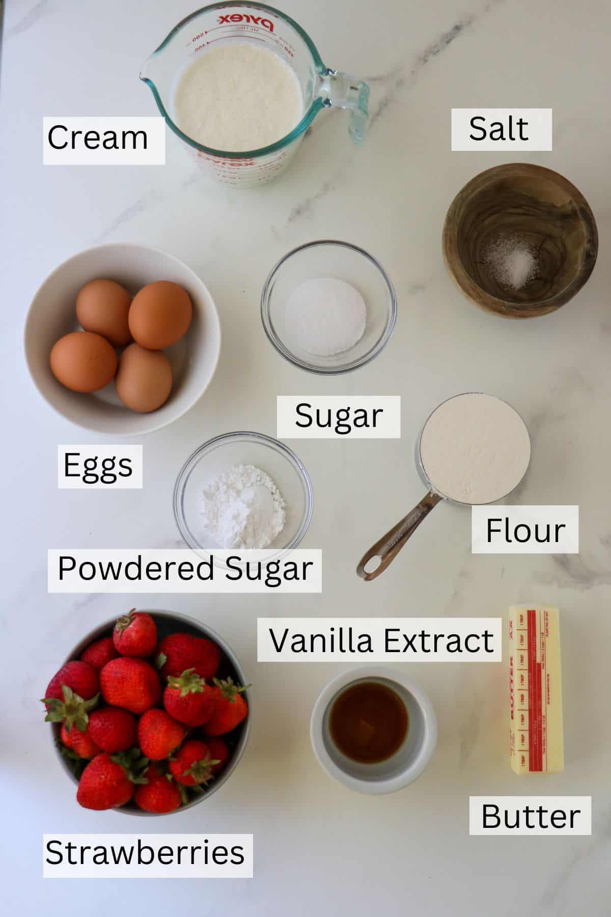 Labeled ingredients for Danish Cream Puffs.